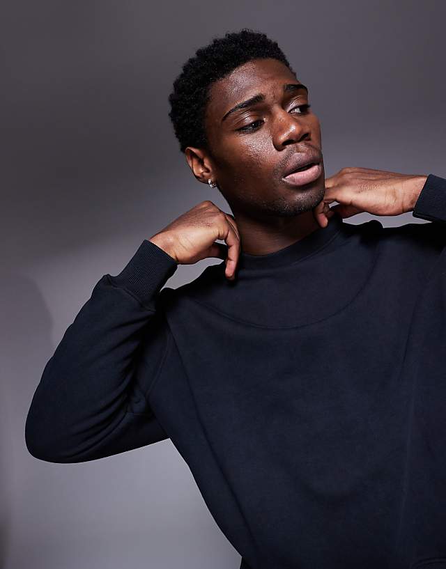Asos 4505 Boxy Cropped Quick Dry Training Sweatshirt In Washed Black