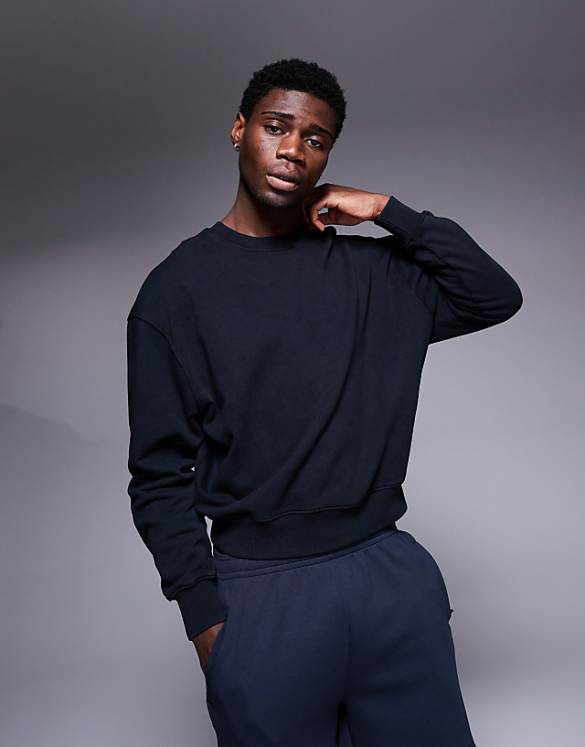 asos 4505 boxy cropped quick dry training sweatshirt in washed black