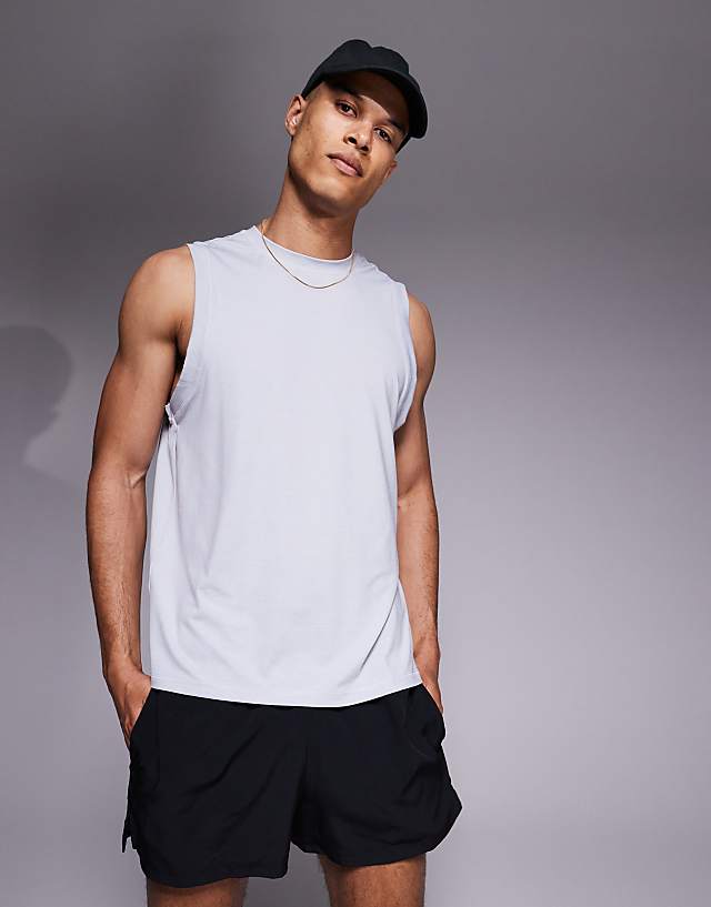 asos 4505 brushed finish quick dry performance tank in grey marl