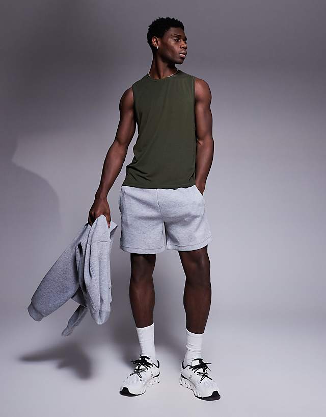 Asos 4505 Brushed Finishing Training Tank With Dropped Armhole In Dark Green
