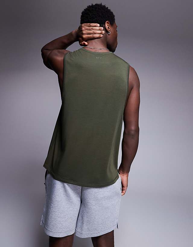 Asos 4505 Brushed Finishing Training Tank With Dropped Armhole In Dark Green