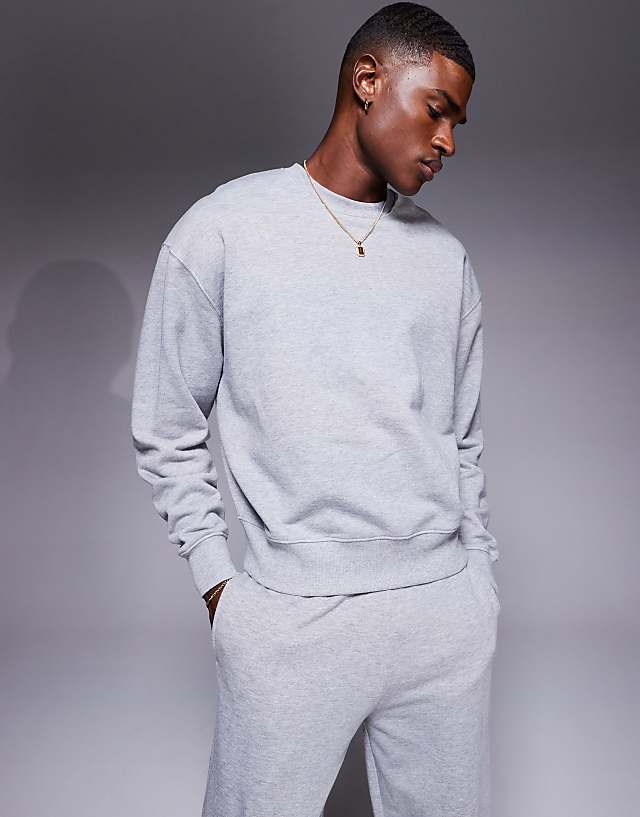 Asos 4505 Cropped Boxy Cotton Training Sweatshirt With Quick Dry Finish In Grey Marl