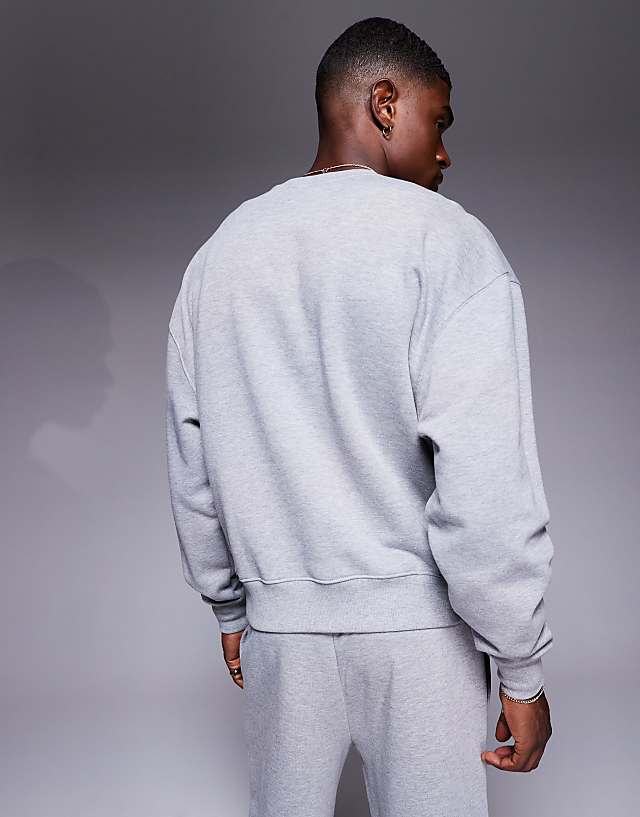 Asos 4505 Cropped Boxy Cotton Training Sweatshirt With Quick Dry Finish In Grey Marl