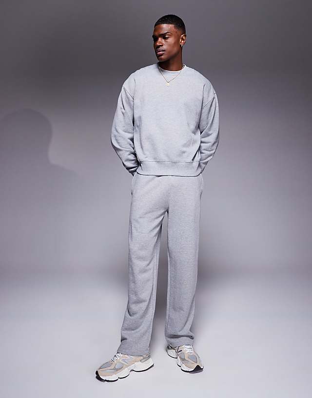 asos 4505 cropped boxy cotton training sweatshirt with quick dry finish in grey marl