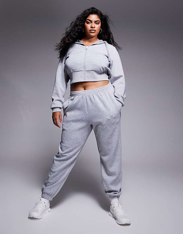 Asos 4505 Curve Cropped Performance Hoodie In Grey Marl