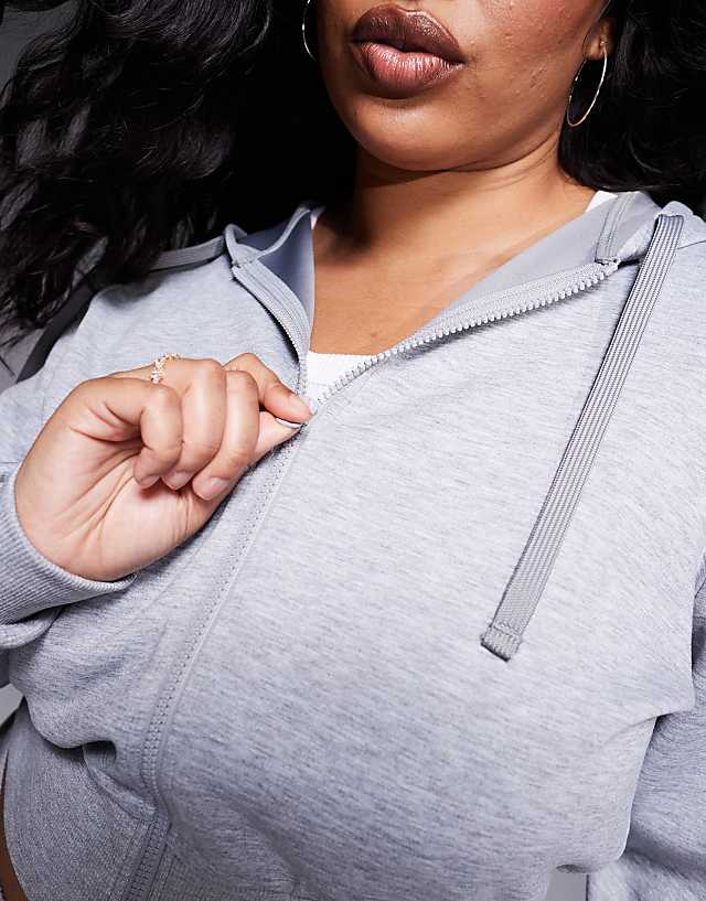 Asos 4505 Curve Cropped Performance Hoodie In Grey Marl