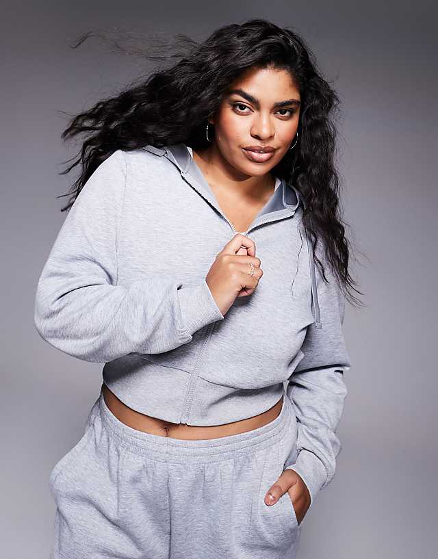 asos 4505 Curve cropped performance hoodie in grey marl
