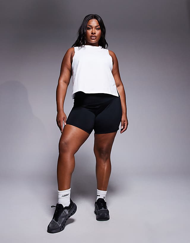 Asos 4505 Curve Drop Armhole Cropped Cotton Vest With Quick Dry Finish In White