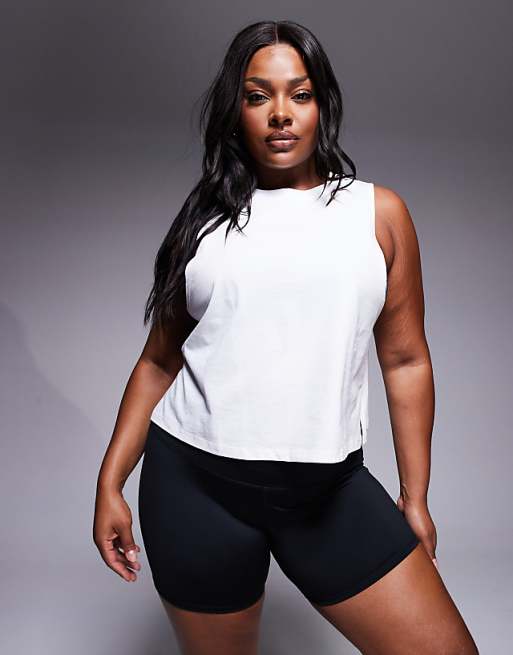 asos 4505 Curve drop armhole cropped cotton vest with quick dry finish in white