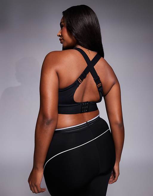 Asos 4505 Curve Icon Active High Support Sports Bra With Removable Padding And Adjustable Straps In Black