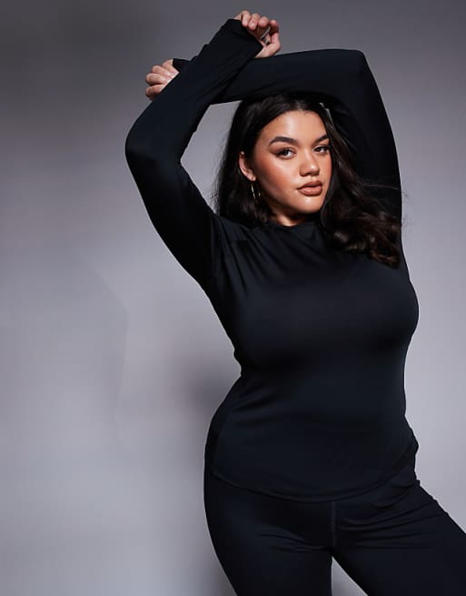 asos 4505 Curve Icon active quick dry slim fit long sleeve top in black