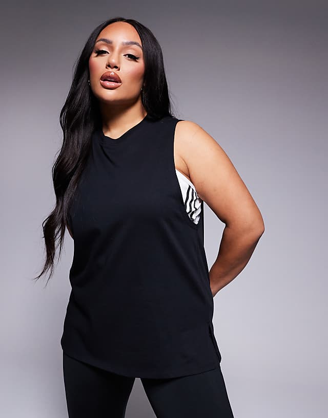 asos 4505 Curve Icon cotton drop armhole vest with quick dry finish in black
