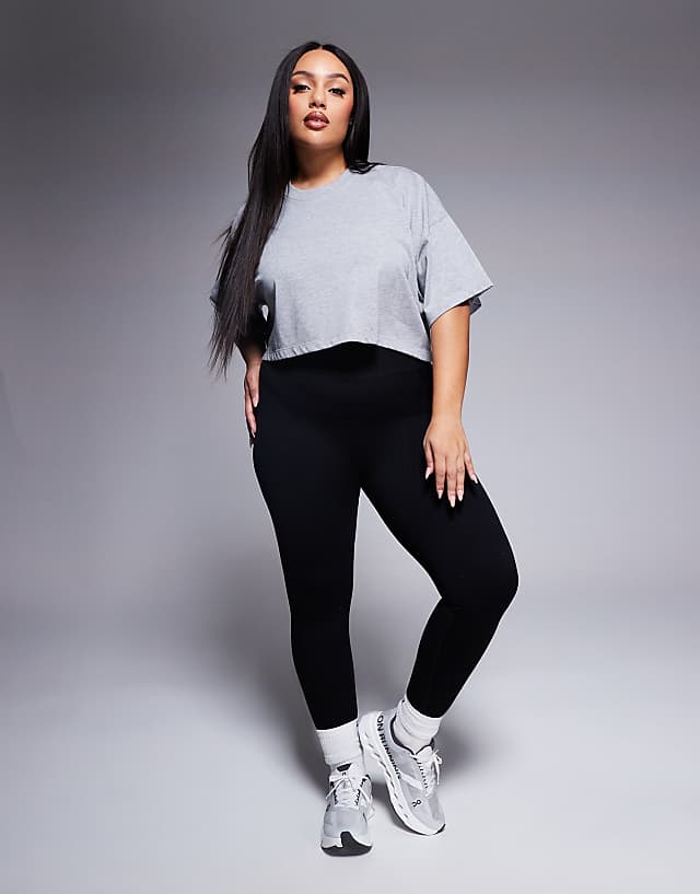 Asos 4505 Curve Icon Heavyweight Cotton Cropped T-shirt With Quick Dry Finish In Grey Marl