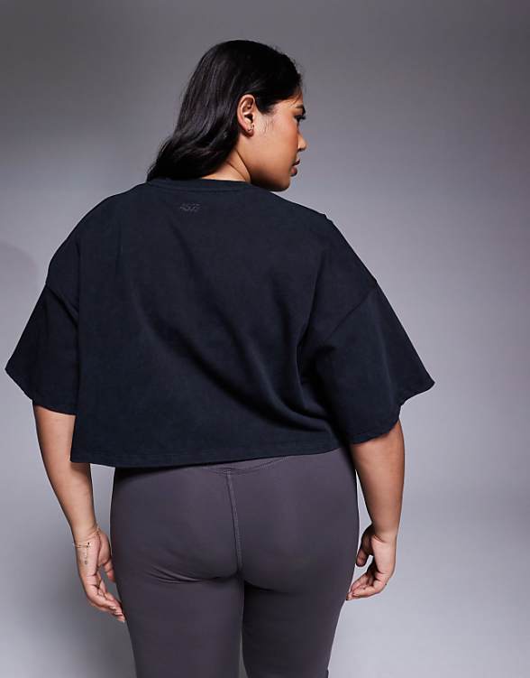 asos 4505 Curve Icon heavyweight cotton cropped t-shirt with quick dry finish in washed black