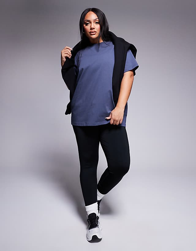 Asos 4505 Curve Icon Oversized Cotton T-shirt With Quick Dry Finish In Navy