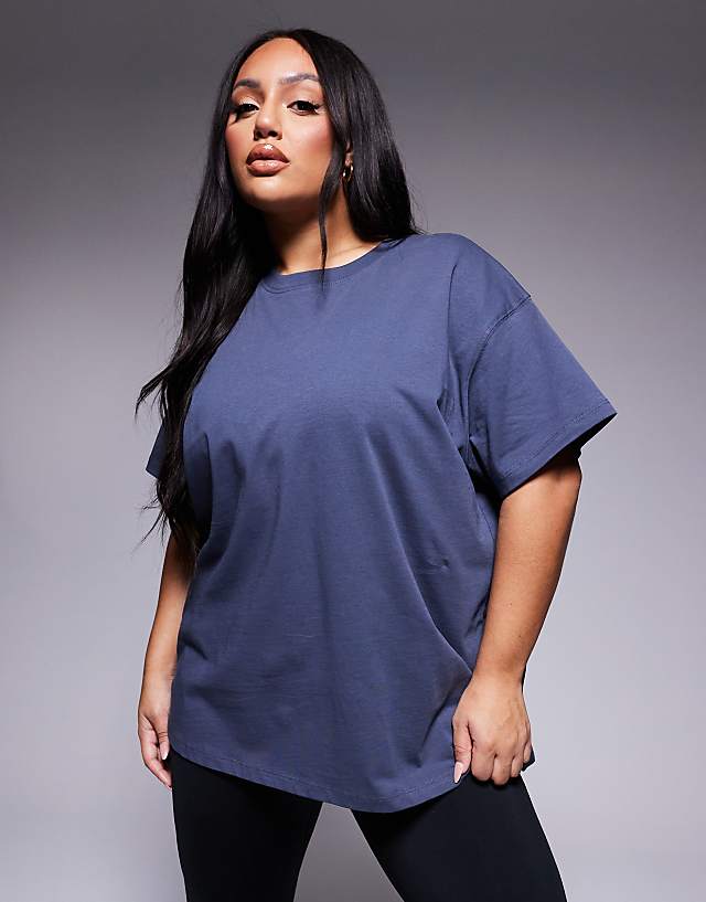 Asos 4505 Curve Icon Oversized Cotton T-shirt With Quick Dry Finish In Navy
