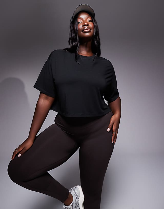 asos 4505 Curve Icon quick dry performance cropped boxy t-shirt in black