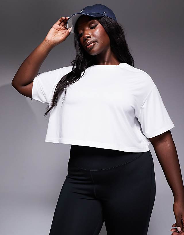 asos 4505 Curve Icon quick dry performance cropped boxy t-shirt in white