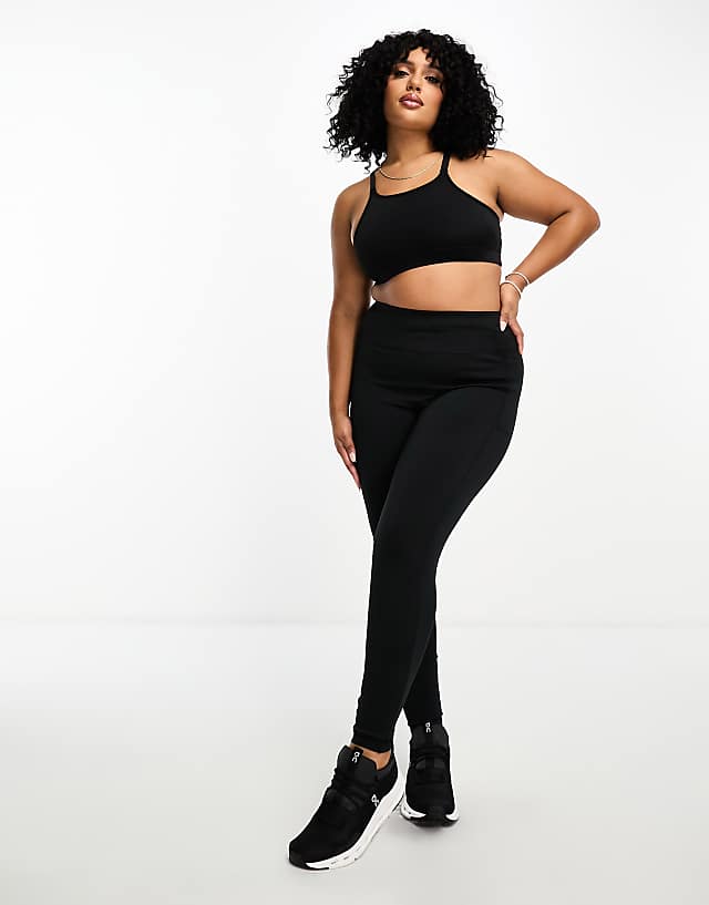 asos 4505 Curve Icon running tie waist gym legging with phone pocket in black
