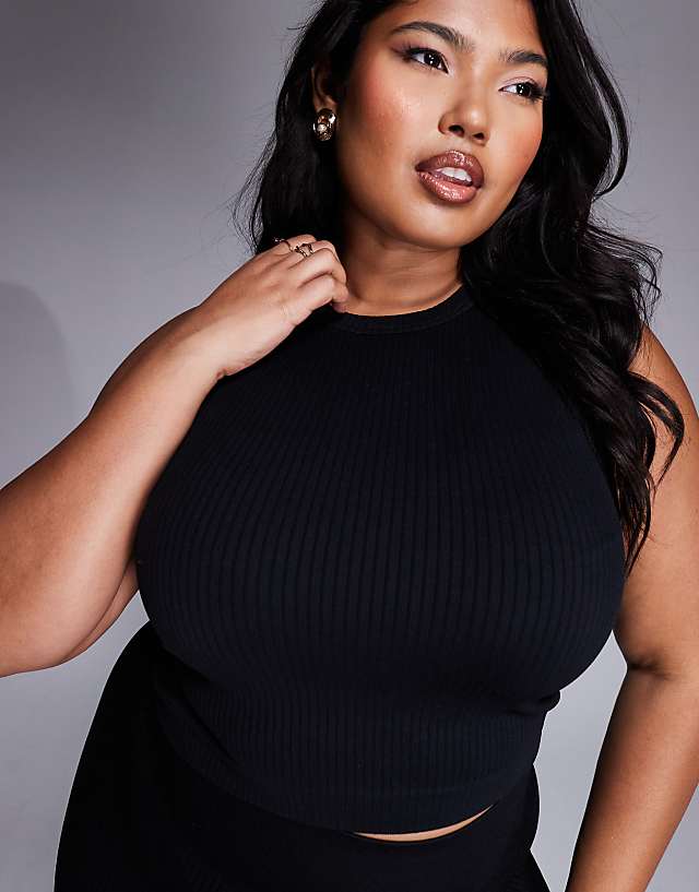 Asos 4505 Curve Icon Seamless Rib 90s Cropped Vest In Black