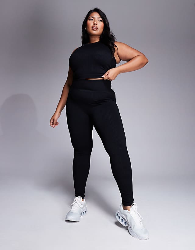 Asos 4505 Curve Icon Seamless Rib 90s Cropped Vest In Black