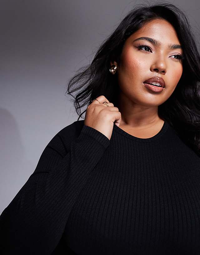 Asos 4505 Curve Icon Seamless Rib Long Sleeve Top In Black