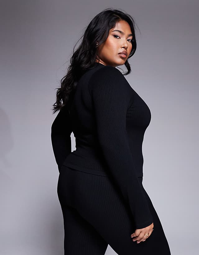 Asos 4505 Curve Icon Seamless Rib Long Sleeve Top In Black