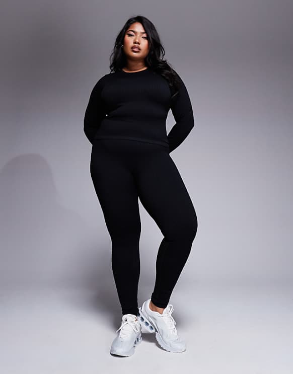 asos 4505 Curve Icon seamless rib long sleeve top in black