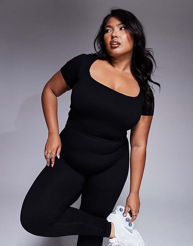 asos 4505 Curve Icon seamless rib performance t-shirt in black
