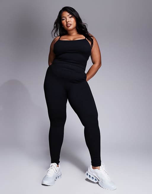 Asos 4505 Curve Icon Seamless Rib Yoga Vest With Inner Bra In Black