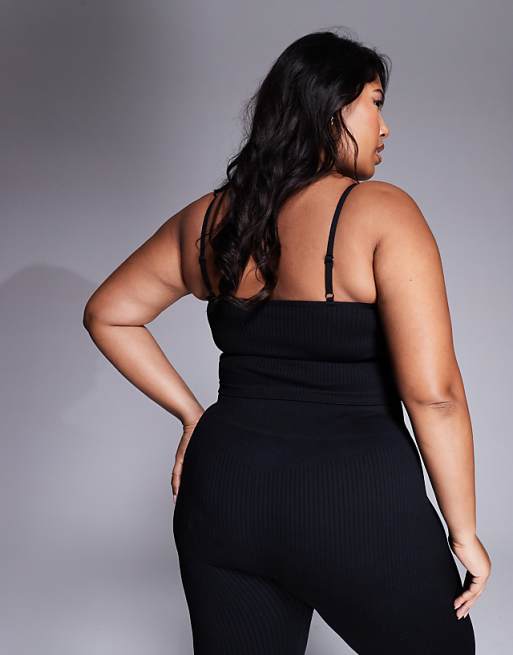 Asos 4505 Curve Icon Seamless Rib Yoga Vest With Inner Bra In Black