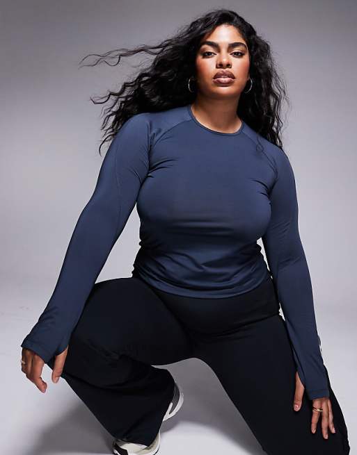 asos 4505 Curve Icon slim fit active long sleeve top in navy