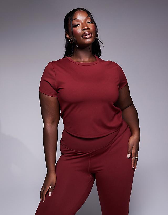 asos 4505 Curve Icon soft touch performance baby t-shirt in burgundy