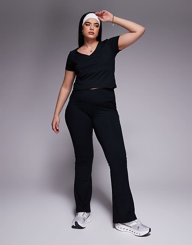asos 4505 Curve Icon soft touch v neck performance baby t-shirt in black