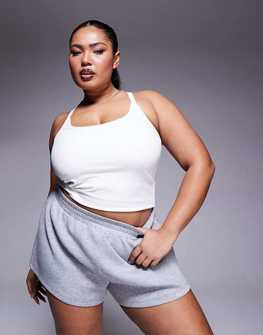 Asos 4505 Curve Icon Soft Touch Yoga Cami With Inner Bra And Adjustable Straps In White