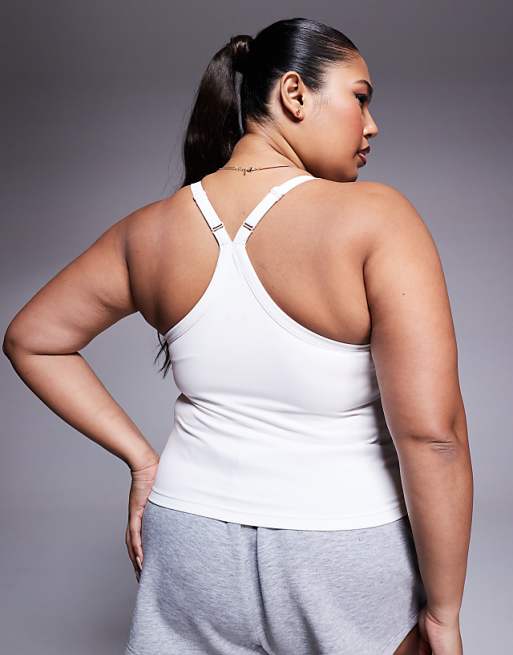 Asos 4505 Curve Icon Soft Touch Yoga Cami With Inner Bra And Adjustable Straps In White