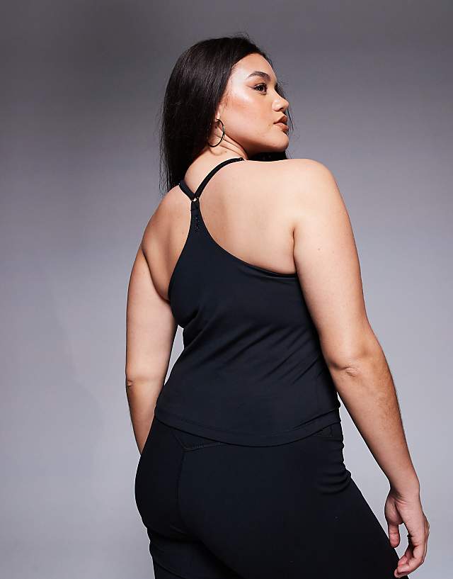 Asos 4505 Curve Icon Soft Touch Yoga Cami With Inner Bra And Adjustable Straps In Black