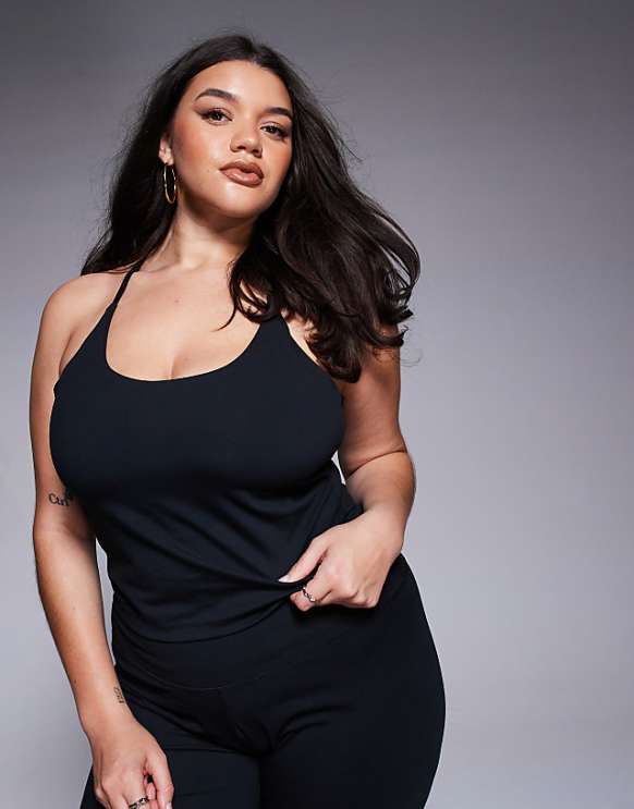 asos 4505 Curve Icon soft touch yoga cami with inner bra and adjustable straps in black