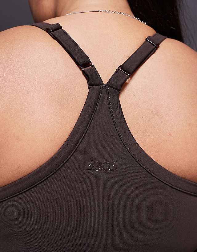 Asos 4505 Curve Icon Soft Touch Yoga Cami With Inner Bra And Adjustable Straps In Chocolate