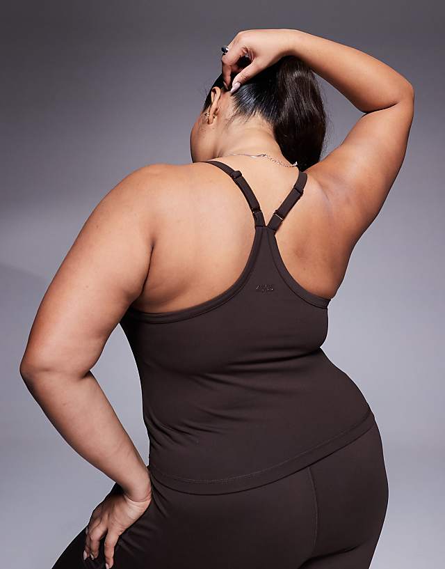 Asos 4505 Curve Icon Soft Touch Yoga Cami With Inner Bra And Adjustable Straps In Chocolate