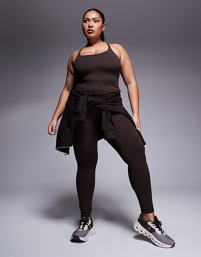 Asos 4505 Curve Icon Soft Touch Yoga Set In Chocolate