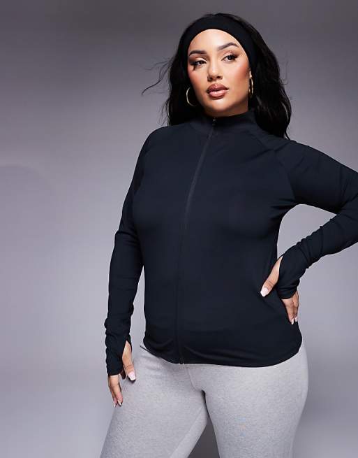 Asos 4505 Curve Icon Soft Touch Zip Up Performance Long Sleeve Top In Black