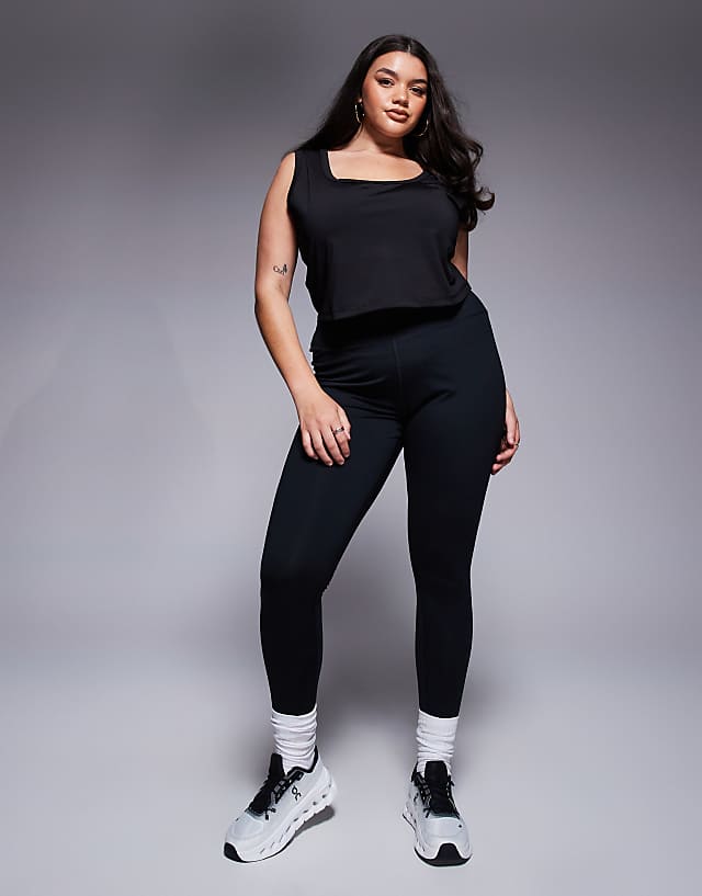Asos 4505 Curve Scoop Neck Slightly Cropped Training Vest In Black