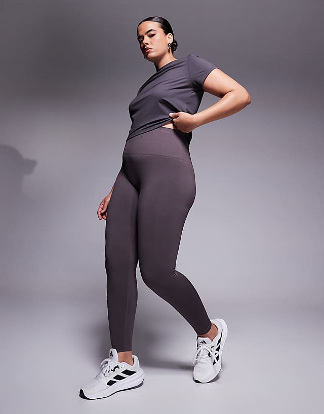 asos 4505 Curve seamless deep high waist gym legging in charcoal