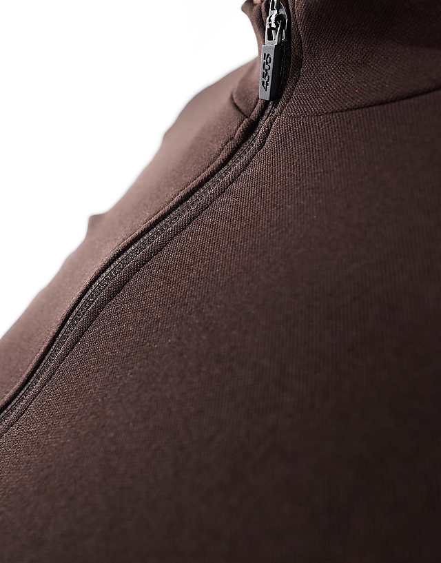 Asos 4505 Curve Seamless Fitted Zip Up Track Top In Chocolate