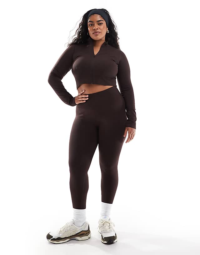 asos 4505 Curve seamless high waist gym leggings in chocolate