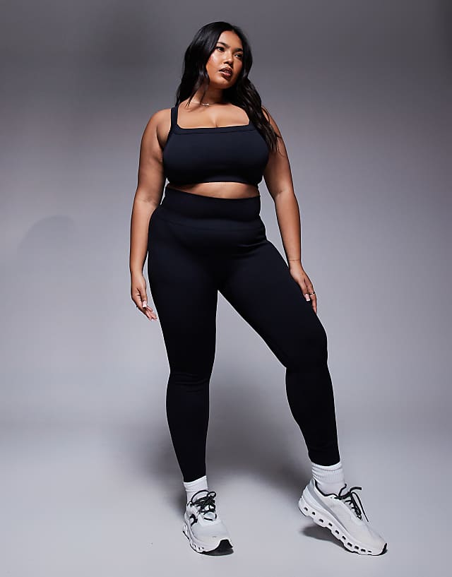 asos 4505 Curve seamless sculpting high waist gym leggings in black