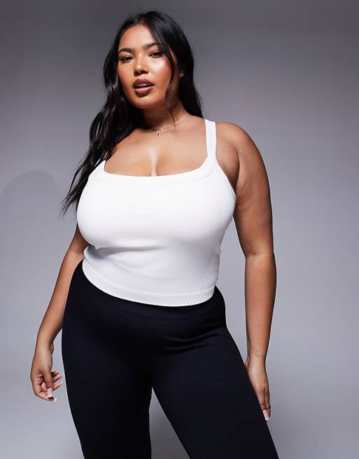asos 4505 Curve seamless sculpting vest with inner bra in parchment