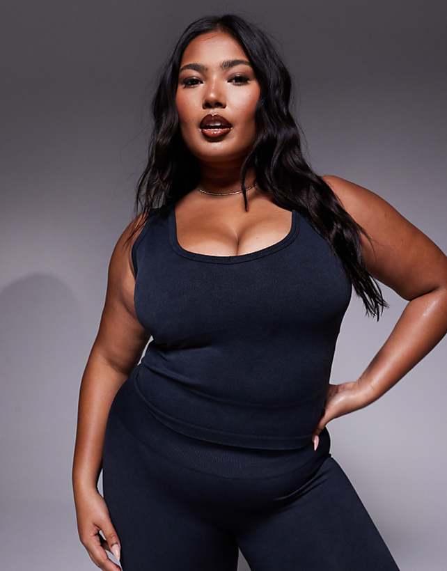 asos 4505 Curve seamless V neck vest with inner bra in washed black