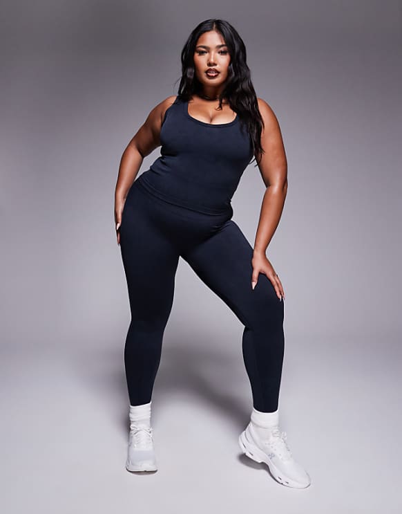 asos 4505 Curve smooth seamless high waist gym legging in washed black